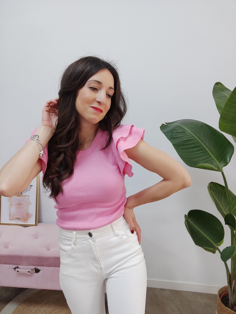Camiseta Volantes rosa chicle