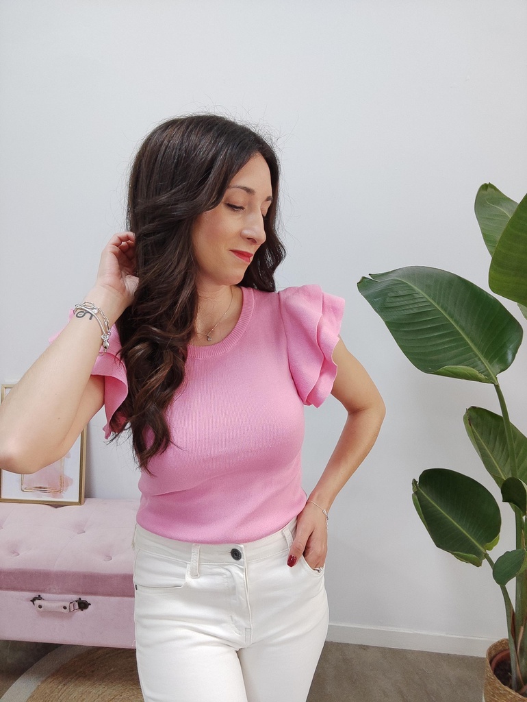 Camiseta Volantes rosa chicle